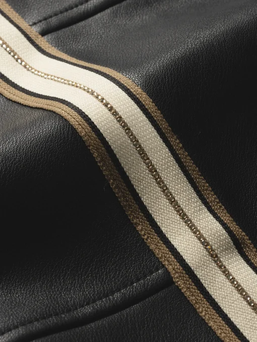 Leren look broek met bies aan zijkant