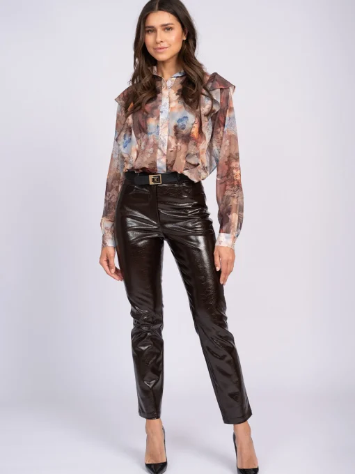 Leren look broek met dierenpatroon
