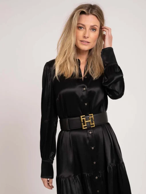 Leren taille riem met logo gesp