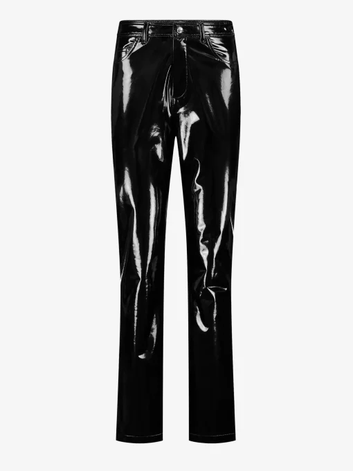 Leren-look broek met rechte pijpen