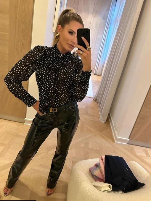 Leren-look broek met rechte pijpen