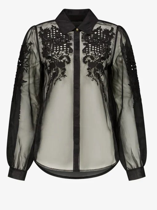 Mesh blouse met embroidery
