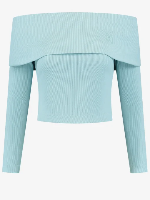 Off shoulder rib top