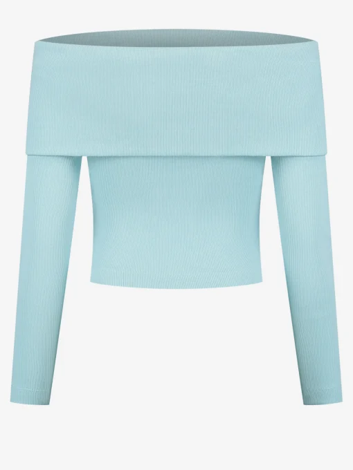 Off shoulder rib top