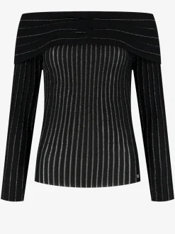 Off shoulder top met glitter strepen