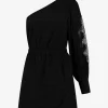 One shoulder jurk met embroidery