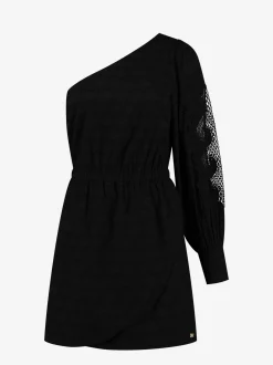 One shoulder jurk met embroidery