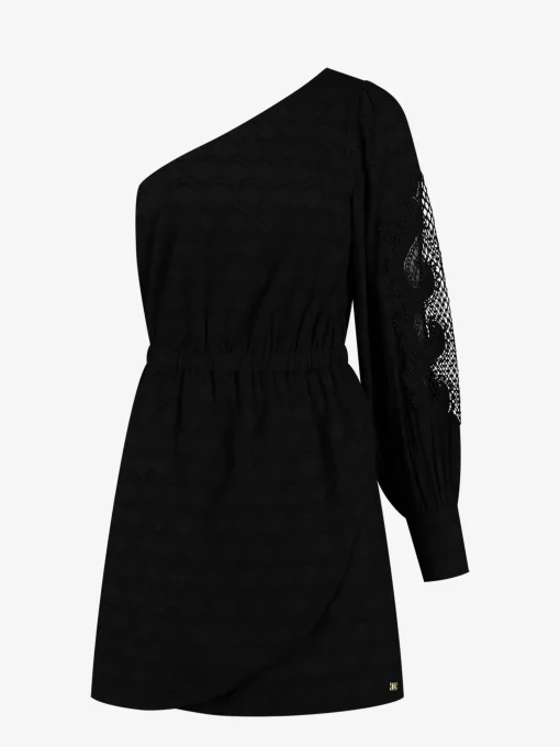 One shoulder jurk met embroidery