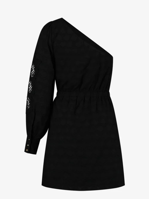 One shoulder jurk met embroidery