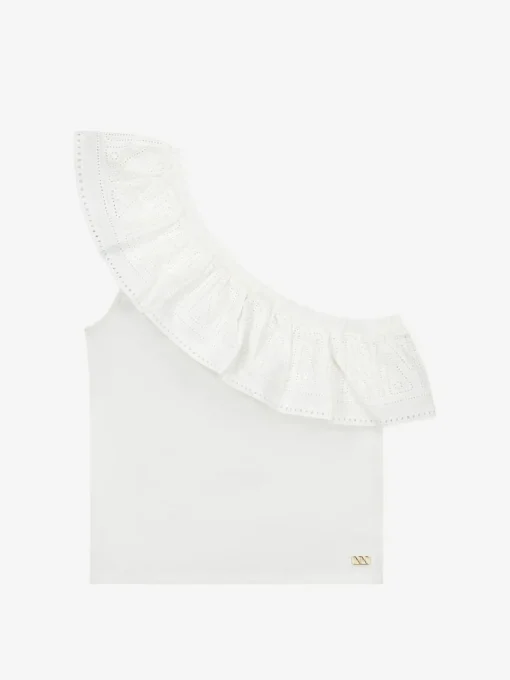 One shoulder top met embroidery