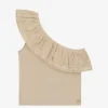 One shoulder top met embroidery