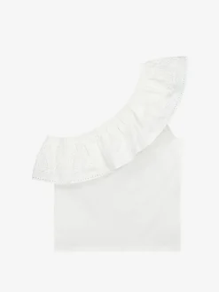 One shoulder top met embroidery