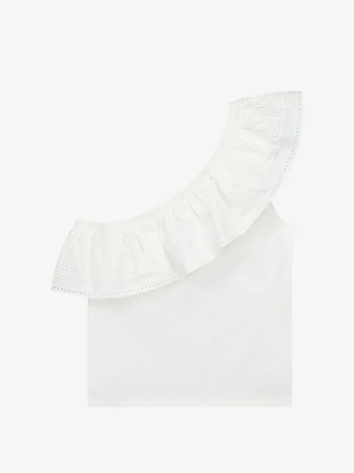 One shoulder top met embroidery