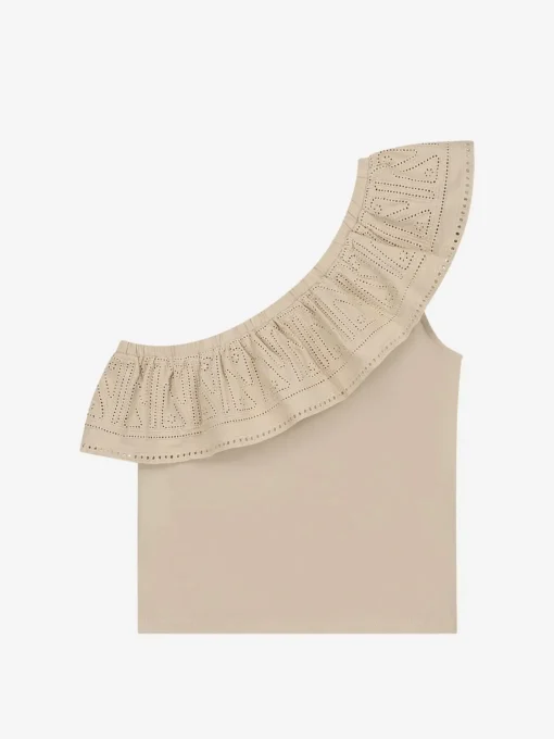 One shoulder top met embroidery