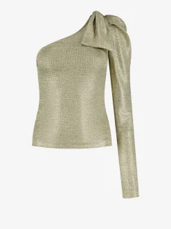 One shoulder top met strik op schouder