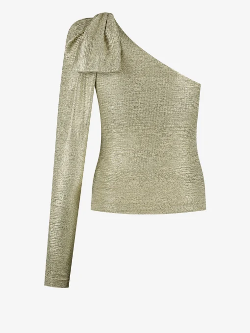 One shoulder top met strik op schouder