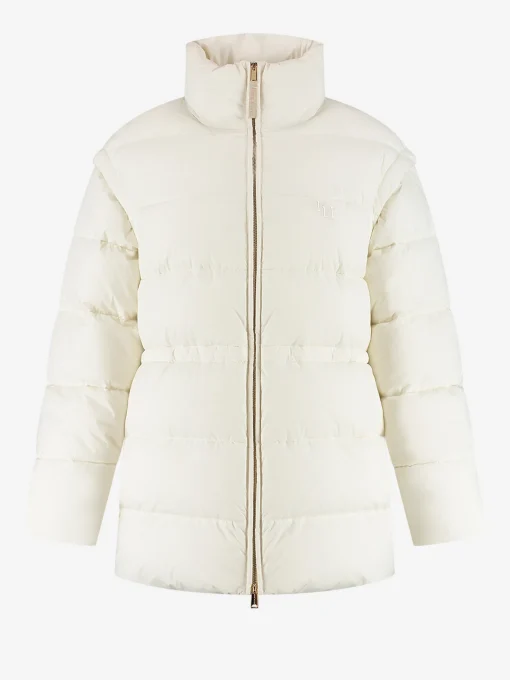 Puffer jas met capuchon en getailleerde taille