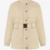 Puffer jas met hoge hals en riem