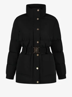 Puffer jas met hoge hals en riem