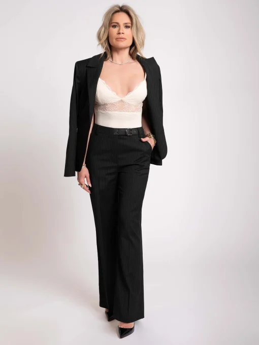 Rechte krijtstreep broek met middelhoge taille