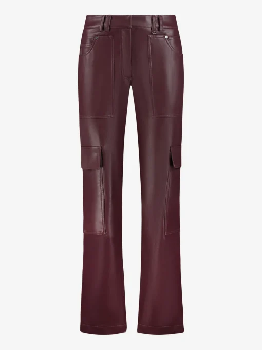 Rechte Vegan leren cargo broek met middelhoge taille