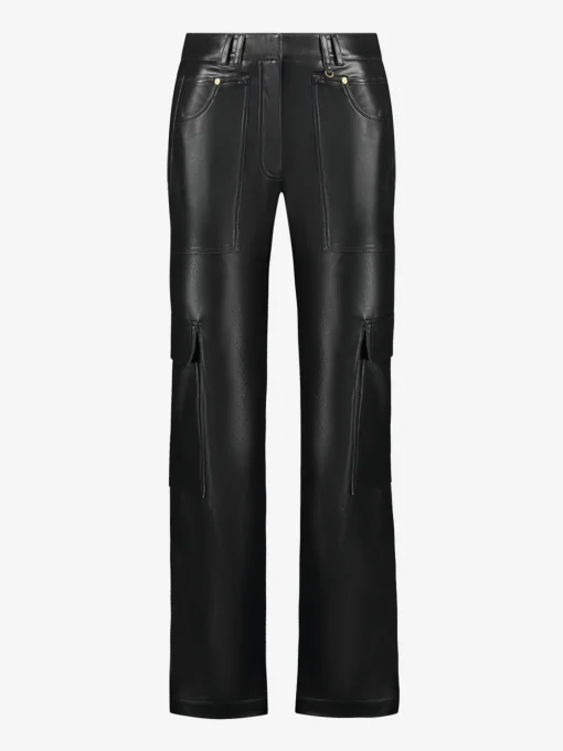 Rechte Vegan leren cargo broek met middelhoge taille