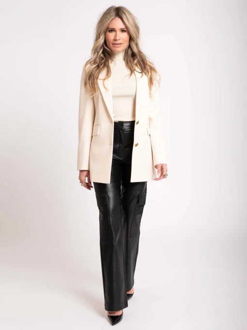 Rechte Vegan leren cargo broek met middelhoge taille
