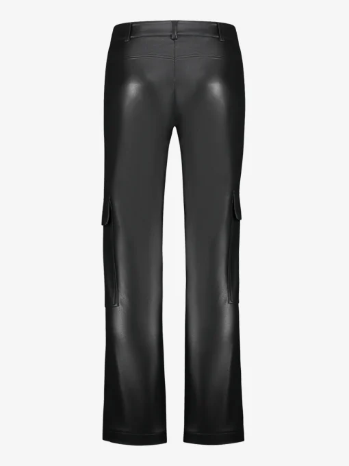 Rechte Vegan leren cargo broek met middelhoge taille