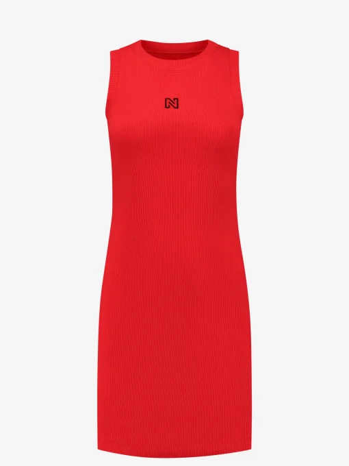 Rib jurk met open rug detail