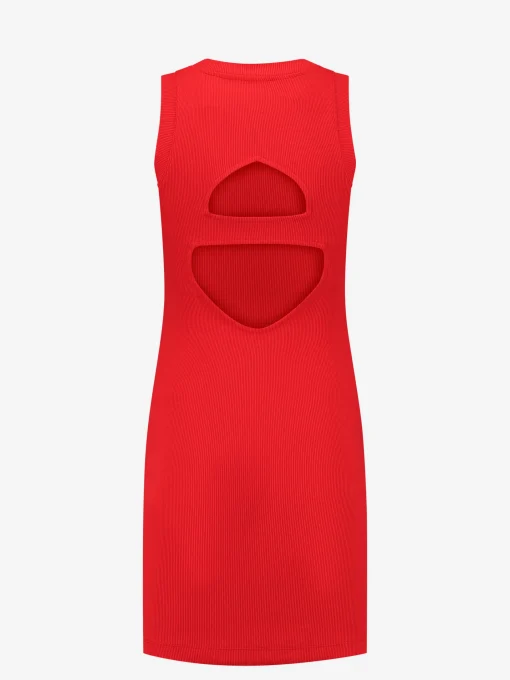 Rib jurk met open rug detail