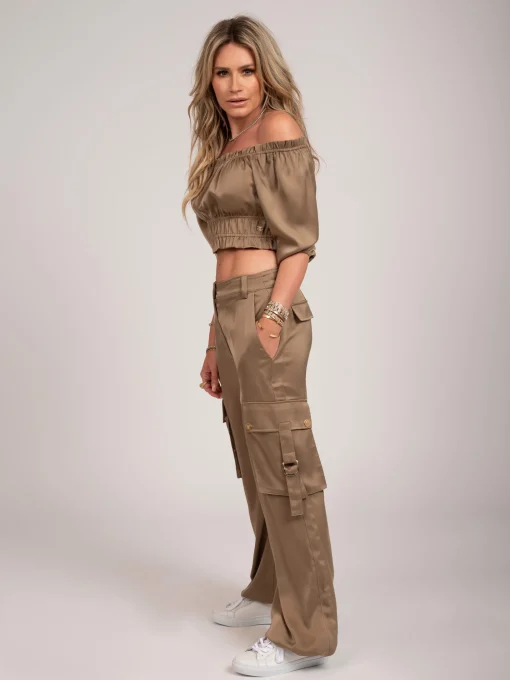 Satijn-look broek met zakken