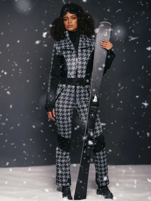 Ski jumpsuit met logo patroon en elastische riem