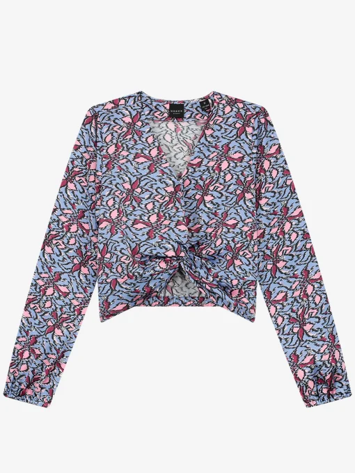 Top met print en knoop detail