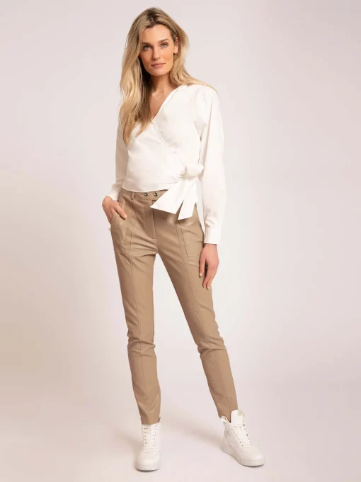 Vegan leren fitted broek met hoge taille