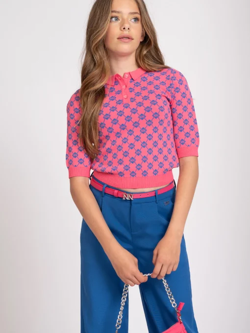 Zachte polo met elastieken taillenband