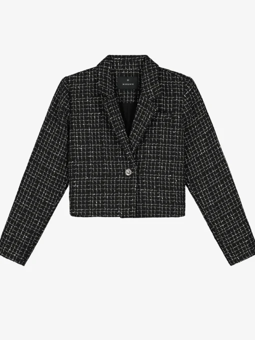 Cropped blazer met pied-de-poule patroon