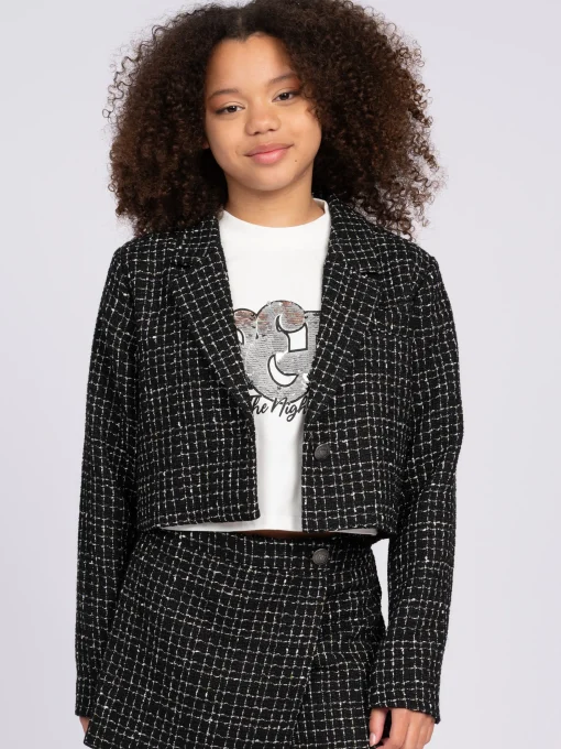 Cropped blazer met pied-de-poule patroon