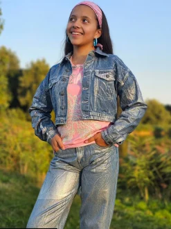 Cropped metallic jacket