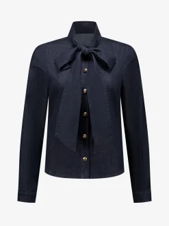 Denim blouse met strikkoord