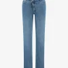 Denim jeans met gekruiste tailleband