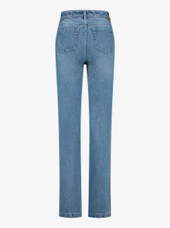 Denim jeans met gekruiste tailleband