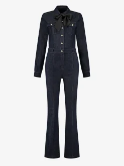 Denim jumpsuit met strikkoord
