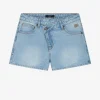Denim short met schuine knoop