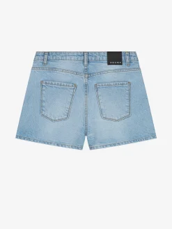 Denim short met schuine knoop