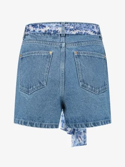 Denim skort met gekruiste tailleband