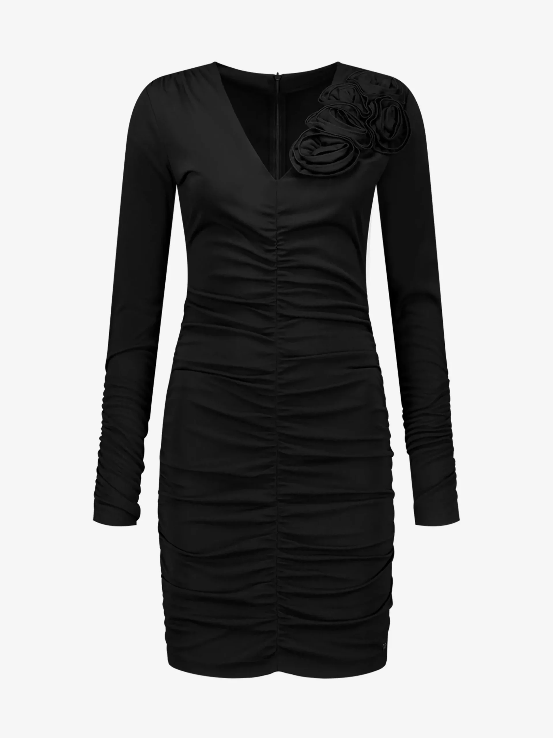 Gedrapeerde jurk met bloem detail