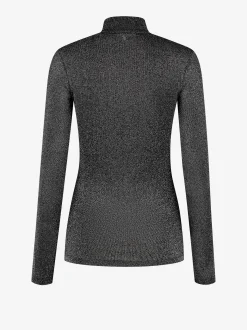 Geribbelde glitter top met col