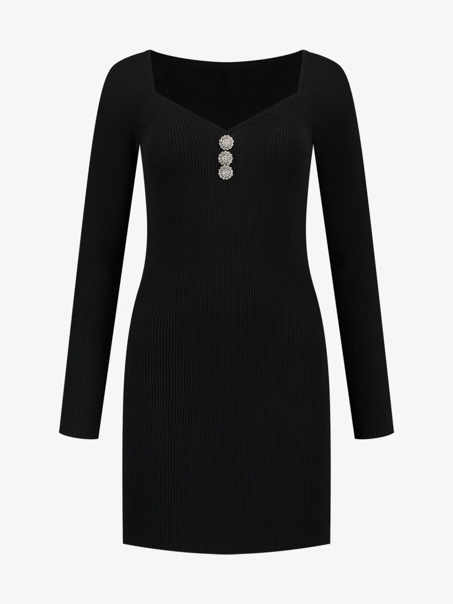 Geribbelde jurk met sierknopen