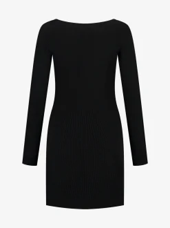 Geribbelde jurk met sierknopen