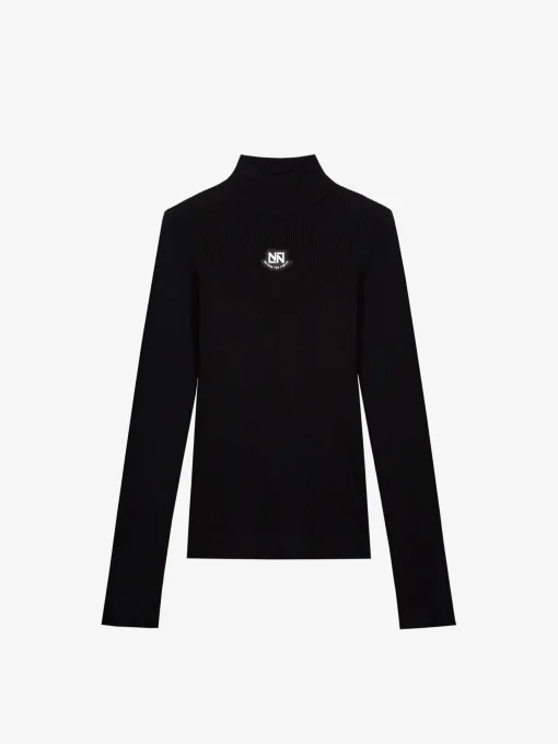 Geribbelde ski pully met col